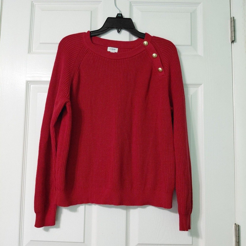 J.Crew Red Shaker Stitch Button Shoulder Sweater CF318 Womens Large
